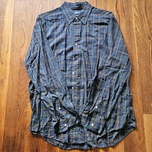 Mens green navy black plaid classic fit Ralph Lauren shirt xl